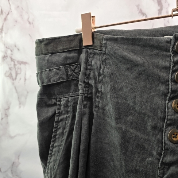 Sundance Pants Women 14 Black Linen High Rise Crop Tapered Trouser Button Fly - Picture 2 of 12